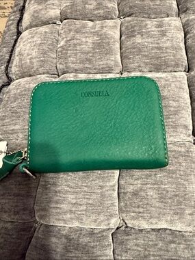 Consuela Teal Green Pebbled Leather Zip Wallet